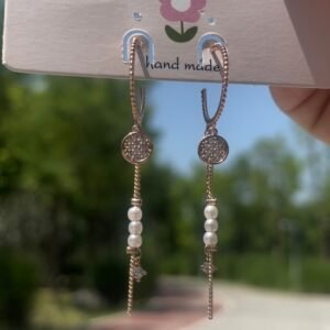 Austrian designer round diamond tassel pearl earrings